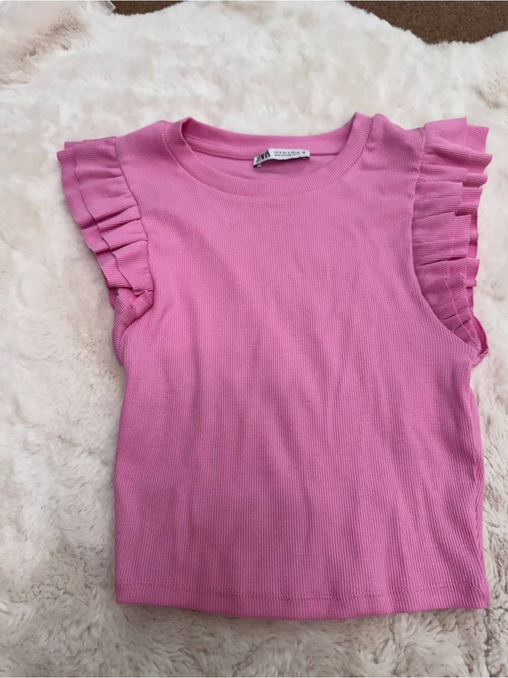 Zara Pink Ruffle Sleeve Ribbed Crop Top - Picture 5 of 5